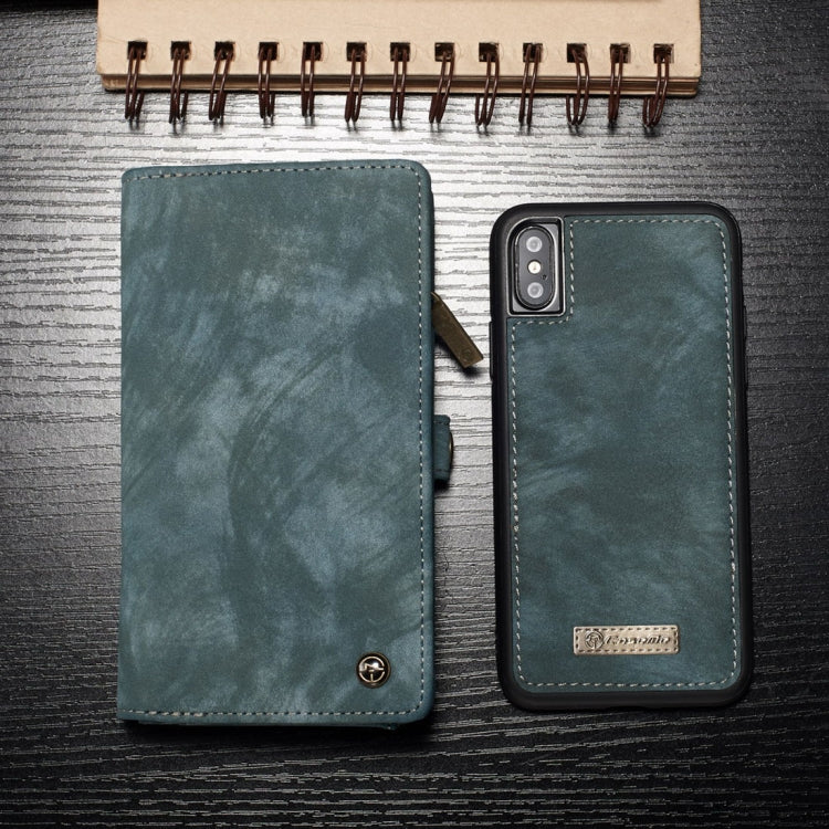 For iPhone X / XS CaseMe-008 TPU + PC Magnetic Absorption Detachable Back Cover Horizontal Flip Leather Case with Holder & Card Slots & Zipper Wallet & Photo Frame(Blue) - free shipping - PMC Jewellery - Order now!