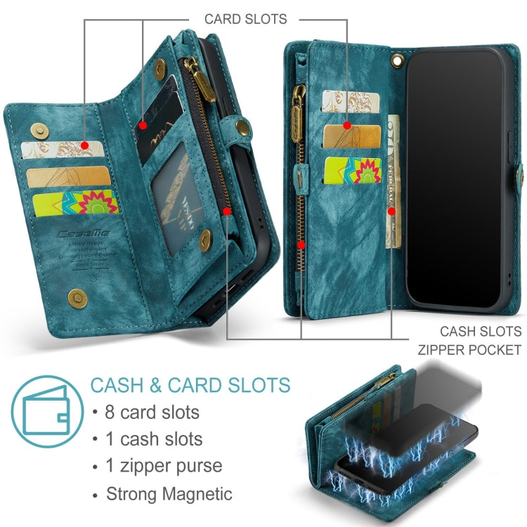 For iPhone X / XS CaseMe-008 TPU + PC Magnetic Absorption Detachable Back Cover Horizontal Flip Leather Case with Holder & Card Slots & Zipper Wallet & Photo Frame(Blue) - free shipping - PMC Jewellery - Order now!
