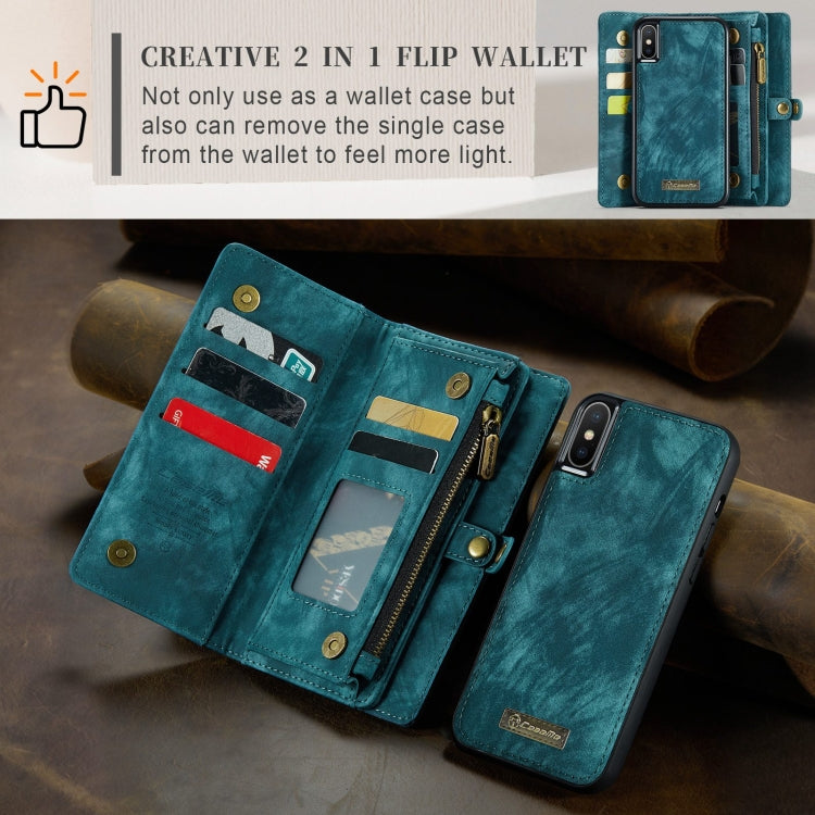 For iPhone X / XS CaseMe-008 TPU + PC Magnetic Absorption Detachable Back Cover Horizontal Flip Leather Case with Holder & Card Slots & Zipper Wallet & Photo Frame(Blue) - free shipping - PMC Jewellery - Order now!