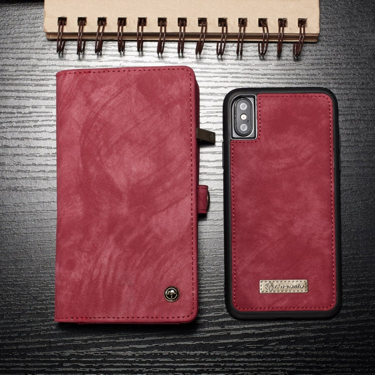 For iPhone X / XS CaseMe-008 TPU + PC Magnetic Absorption Detachable Back Cover Horizontal Flip Leather Case with Holder & Card Slots & Zipper Wallet & Photo Frame(Red) - More iPhone Cases by CaseMe | Online Shopping South Africa | PMC Jewellery | Buy Now Pay Later Mobicred