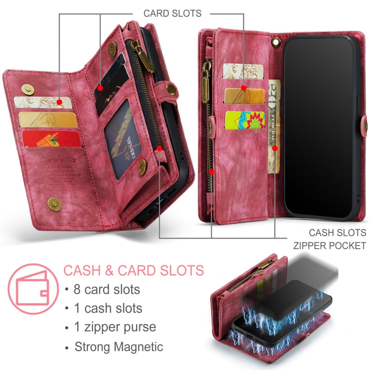 For iPhone X / XS CaseMe-008 TPU + PC Magnetic Absorption Detachable Back Cover Horizontal Flip Leather Case with Holder & Card Slots & Zipper Wallet & Photo Frame(Red) - More iPhone Cases by CaseMe | Online Shopping South Africa | PMC Jewellery | Buy Now Pay Later Mobicred