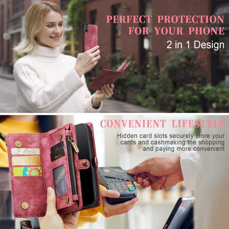 For iPhone X / XS CaseMe-008 TPU + PC Magnetic Absorption Detachable Back Cover Horizontal Flip Leather Case with Holder & Card Slots & Zipper Wallet & Photo Frame(Red) - More iPhone Cases by CaseMe | Online Shopping South Africa | PMC Jewellery | Buy Now Pay Later Mobicred