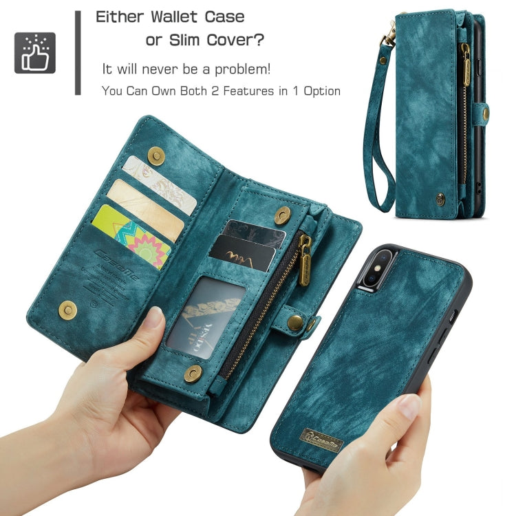 For iPhone XS Max CaseMe Detachable Multifunctional Horizontal Flip Leather Case with Card Slot & Holder & Zipper Wallet & Photo Frame (Blue) - free shipping - PMC Jewellery - Order now!
