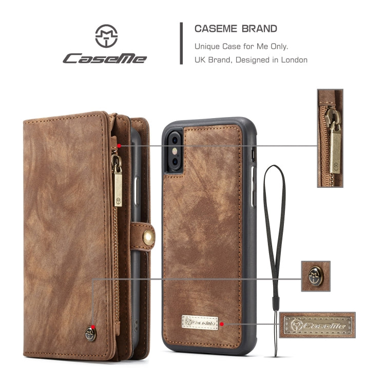 For iPhone XS Max CaseMe Detachable Multifunctional Horizontal Flip Leather Case with Card Slot & Holder & Zipper Wallet & Photo Frame (Brown) - More iPhone Cases by CaseMe | Online Shopping South Africa | PMC Jewellery | Buy Now Pay Later Mobicred