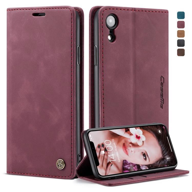 For iPhone XR CaseMe-013 Multifunctional Retro Frosted Horizontal Flip Leather Case with Card Slot & Holder & Wallet(Wine Red) - free shipping - PMC Jewellery - Order now!