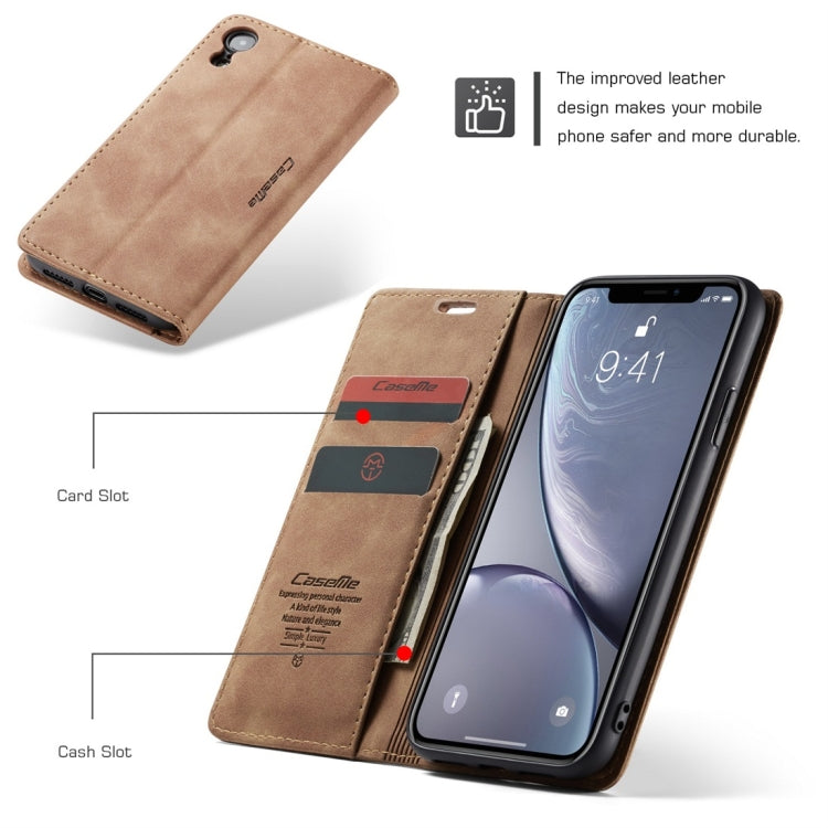 For iPhone XR CaseMe-013 Multifunctional Retro Frosted Horizontal Flip Leather Case with Card Slot & Holder & Wallet(Brown) - free shipping - PMC Jewellery - Order now!