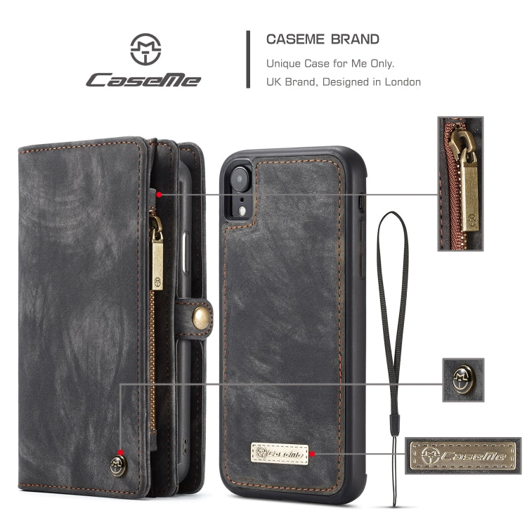 For iPhone XR CaseMe Detachable Multifunctional Horizontal Flip Leather Case with Card Slot & Holder & Zipper Wallet & Photo Frame (Black) - free shipping - PMC Jewellery - Order now!