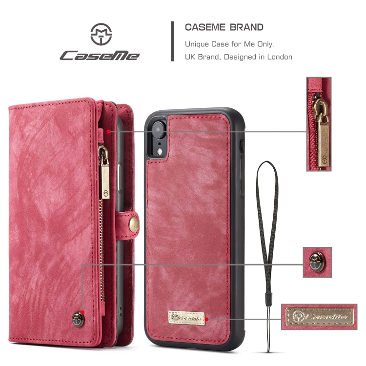 For iPhone XR CaseMe Detachable Multifunctional Horizontal Flip Leather Case with Card Slot & Holder & Zipper Wallet & Photo Frame (Red) - More iPhone Cases by CaseMe | Online Shopping South Africa | PMC Jewellery | Buy Now Pay Later Mobicred