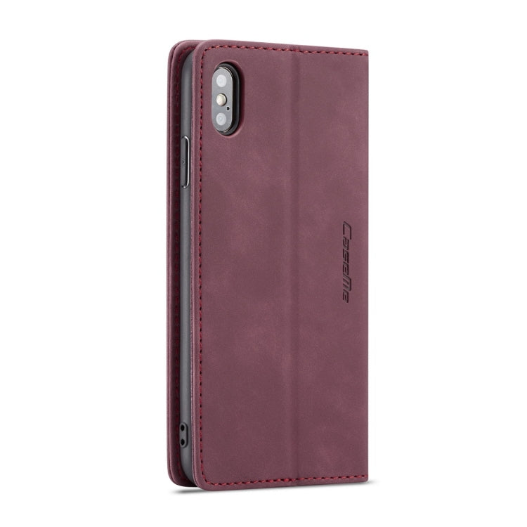 For iPhone X / XS CaseMe-013 Multifunctional Retro Frosted Horizontal Flip Leather Case with Card Slot & Holder & Wallet(Wine Red) - free shipping - PMC Jewellery - Order now!