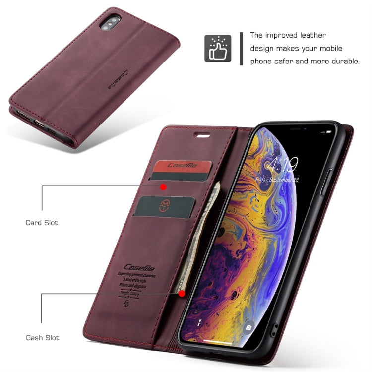 For iPhone X / XS CaseMe-013 Multifunctional Retro Frosted Horizontal Flip Leather Case with Card Slot & Holder & Wallet(Wine Red) - free shipping - PMC Jewellery - Order now!