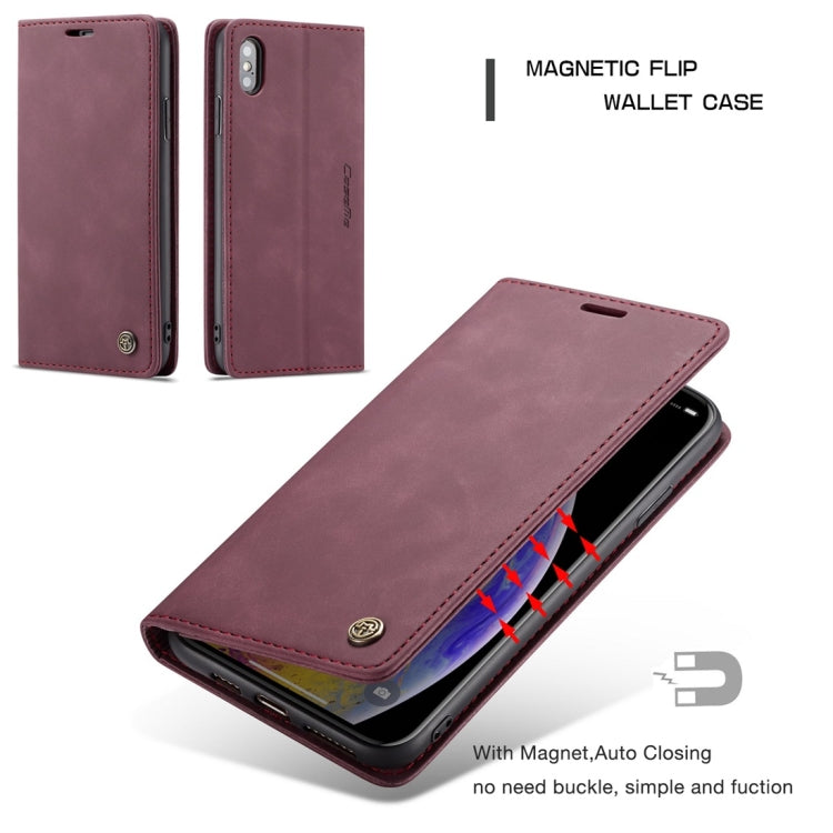 For iPhone X / XS CaseMe-013 Multifunctional Retro Frosted Horizontal Flip Leather Case with Card Slot & Holder & Wallet(Wine Red) - free shipping - PMC Jewellery - Order now!