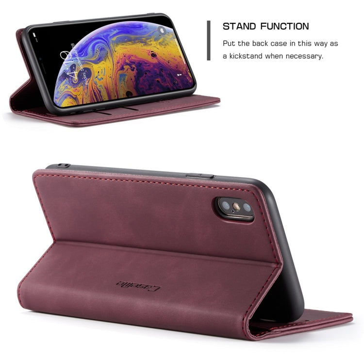 For iPhone X / XS CaseMe-013 Multifunctional Retro Frosted Horizontal Flip Leather Case with Card Slot & Holder & Wallet(Wine Red) - free shipping - PMC Jewellery - Order now!