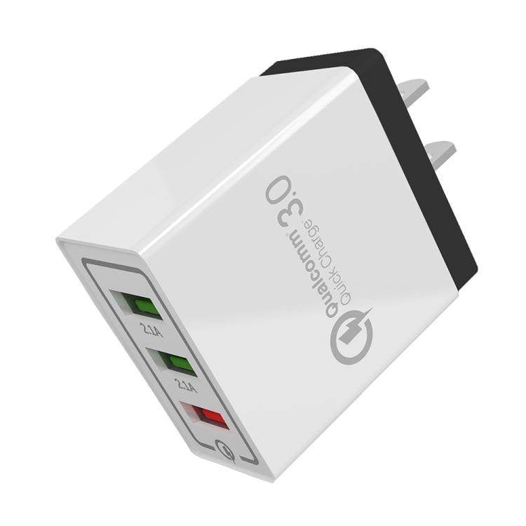 AR-QC-03 2.1A 3 USB Ports Quick Charger Travel Charger, US Plug(Black) - USB Charger by PMC Jewellery | Online Shopping South Africa | PMC Jewellery | Buy Now Pay Later Mobicred