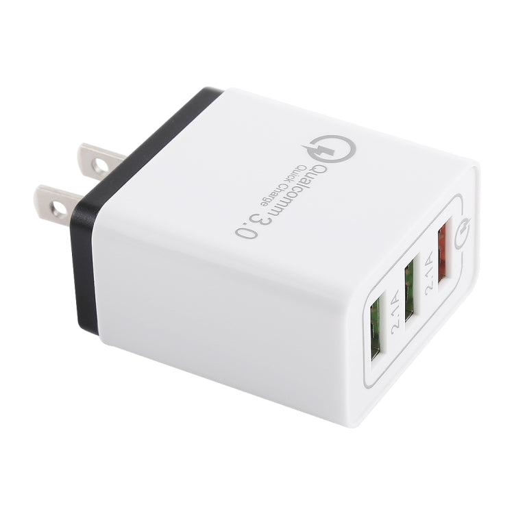 AR-QC-03 2.1A 3 USB Ports Quick Charger Travel Charger, US Plug(Black) - USB Charger by PMC Jewellery | Online Shopping South Africa | PMC Jewellery | Buy Now Pay Later Mobicred