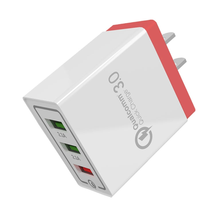 AR-QC-03 2.1A 3 USB Ports Quick Charger Travel Charger, US Plug (Red) - USB Charger by PMC Jewellery | Online Shopping South Africa | PMC Jewellery | Buy Now Pay Later Mobicred