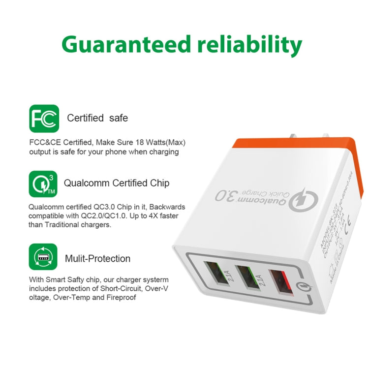AR-QC-03 2.1A 3 USB Ports Quick Charger Travel Charger, US Plug (Red) - USB Charger by PMC Jewellery | Online Shopping South Africa | PMC Jewellery | Buy Now Pay Later Mobicred