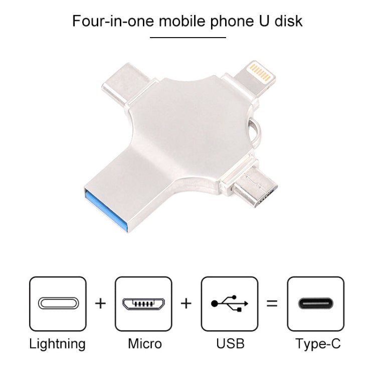 Cross 4 in 1 128GB 8 Pin + Micro USB + USB-C / Type-C + USB 3.0 Metal Flash Disk(Silver) - free shipping - PMC Jewellery - Order now!
