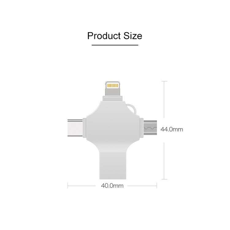 Cross 4 in 1 128GB 8 Pin + Micro USB + USB-C / Type-C + USB 3.0 Metal Flash Disk(Silver) - free shipping - PMC Jewellery - Order now!