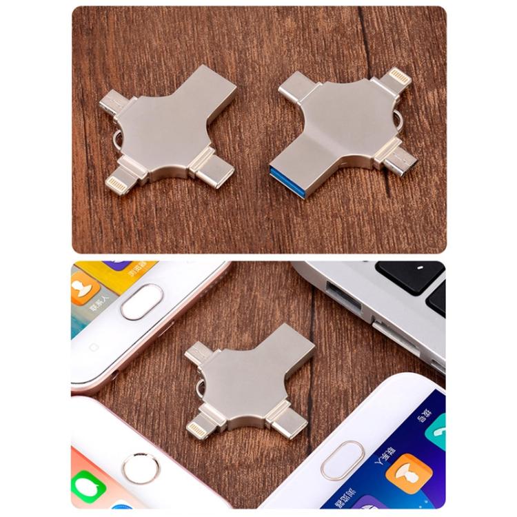 Cross 4 in 1 128GB 8 Pin + Micro USB + USB-C / Type-C + USB 3.0 Metal Flash Disk(Silver) - free shipping - PMC Jewellery - Order now!