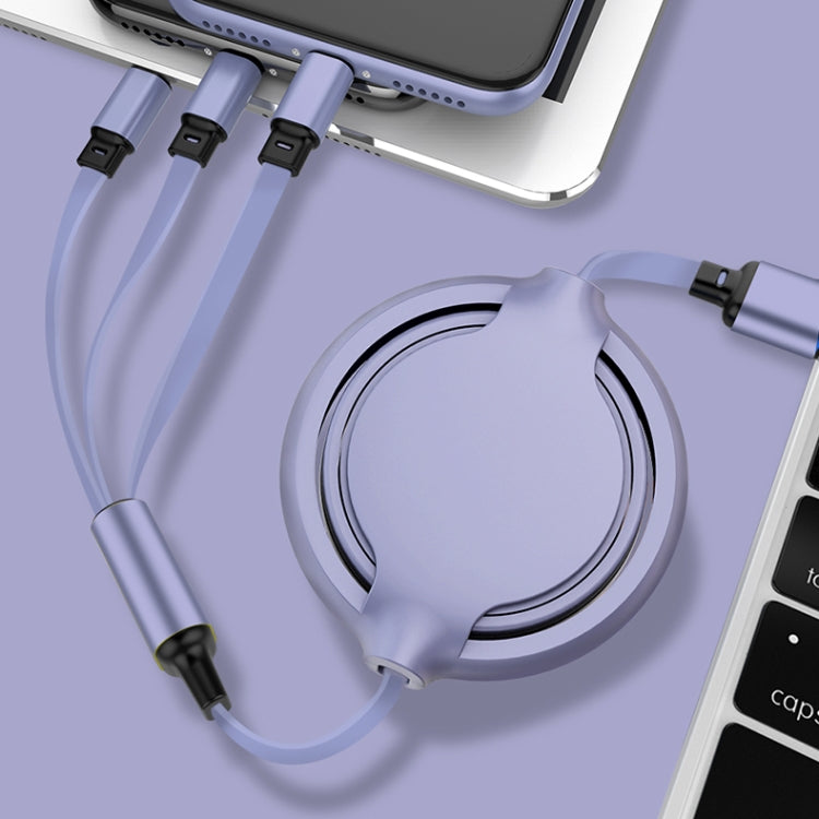 3.5A Liquid Silicone 3 in 1 USB to USB-C / Type-C + 8Pin + Micro USB Retractable Data Syn Charging Cable (Purple) - free shipping - PMC Jewellery - Order now!