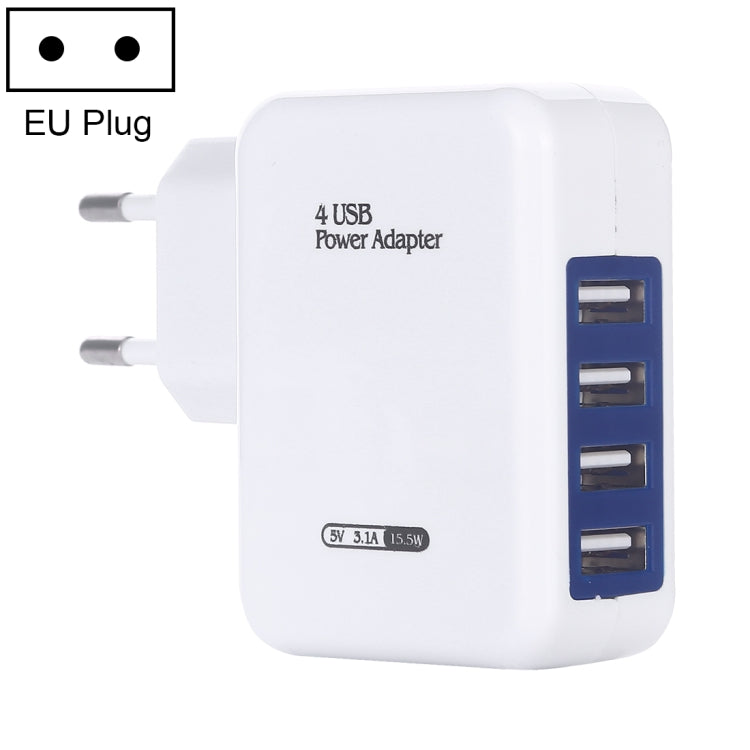 HT-CD03 15.5W 5V 3.1A 4-Port USB Wall Charger Travel Charger, EU Plug (White) - USB Charger by PMC Jewellery | Online Shopping South Africa | PMC Jewellery | Buy Now Pay Later Mobicred