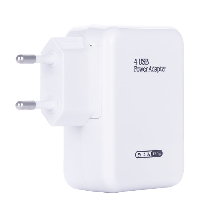 HT-CD03 15.5W 5V 3.1A 4-Port USB Wall Charger Travel Charger, EU Plug (White) - USB Charger by PMC Jewellery | Online Shopping South Africa | PMC Jewellery | Buy Now Pay Later Mobicred