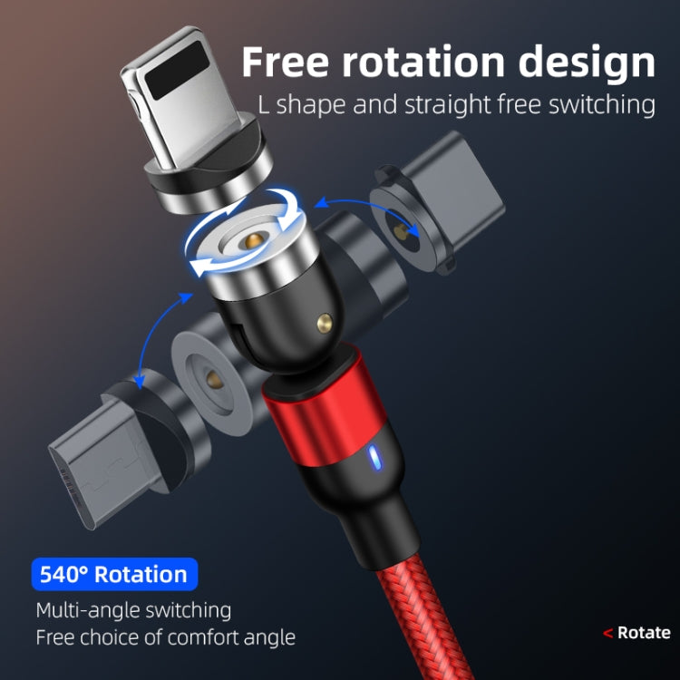 2m 2A Output 3 in 1 USB to 8 Pin + USB-C / Type-C + Micro USB Nylon Braided Rotate Magnetic Charging Cable (Red) - Charging Cable & Head by PMC Jewellery | Online Shopping South Africa | PMC Jewellery | Buy Now Pay Later Mobicred