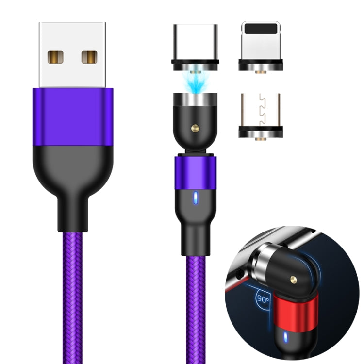1m 2A Output 3 in 1 USB to 8 Pin + USB-C / Type-C + Micro USB Nylon Braided Rotate Magnetic Charging Cable (Purple) - Charging Cable & Head by PMC Jewellery | Online Shopping South Africa | PMC Jewellery | Buy Now Pay Later Mobicred
