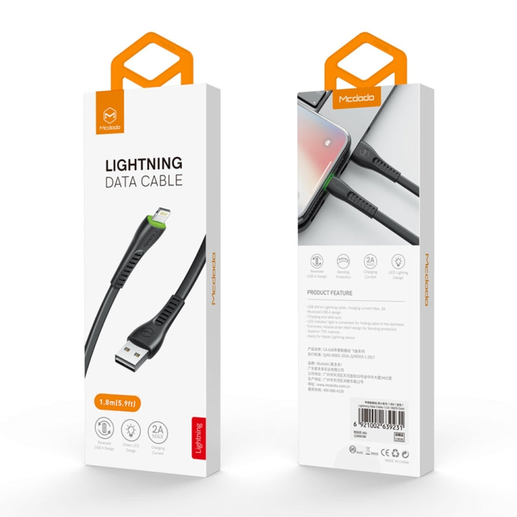 Mcdodo CA-6362 Flying Fish Series 8 Pin to USB LED Cable, Length: 1.8m(White) - free shipping - PMC Jewellery - Order now!