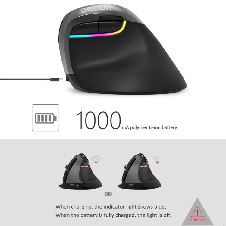 DELUX M618 Mini 2.4G Wireless 2400DPI USB Rechargeable Ergonomic Vertical Mouse(Grey) - free shipping - PMC Jewellery - Order now!