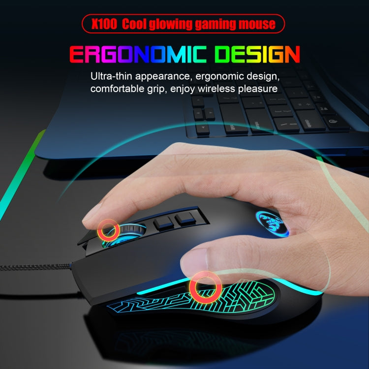 HXSJ X100 7-buttons 3600 DPI Cool Glowing Wired Gaming Mouse, Cable Length: 1.5m (Black) - Wired Mice by HXSJ | Online Shopping South Africa | PMC TechLife | Buy Now Pay Later Mobicred