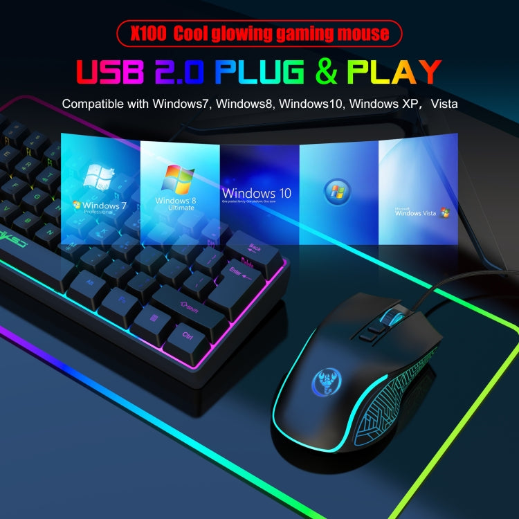 HXSJ X100 7-buttons 3600 DPI Cool Glowing Wired Gaming Mouse, Cable Length: 1.5m (Black) - Wired Mice by HXSJ | Online Shopping South Africa | PMC TechLife | Buy Now Pay Later Mobicred