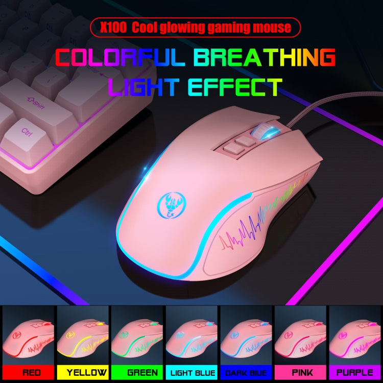 HXSJ X100 7-buttons 3600 DPI Cool Glowing Wired Gaming Mouse, Cable Length: 1.5m (Pink) - Wired Mice by HXSJ | Online Shopping South Africa | PMC TechLife | Buy Now Pay Later Mobicred
