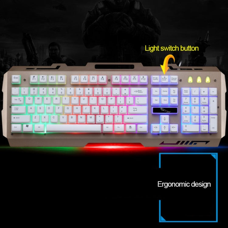 ZGB G700 104 Keys USB Wired Mechanical Feel Glowing Metal Panel Suspension Gaming Keyboard with Phone Holder(Gold) - Wired Keyboard by PMC Jewellery | Online Shopping South Africa | PMC Jewellery | Buy Now Pay Later Mobicred