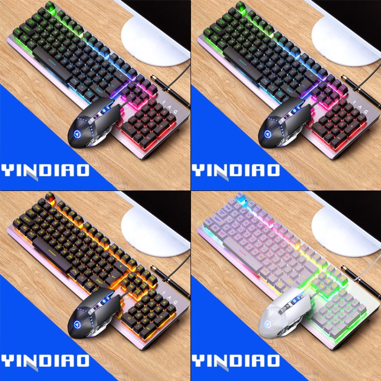 YINDIAO K002 USB Wired Mechanical Feel Orange Backlight Keyboard + Optical Mouse + Headset Set(Black) - free shipping - PMC Jewellery - Order now!