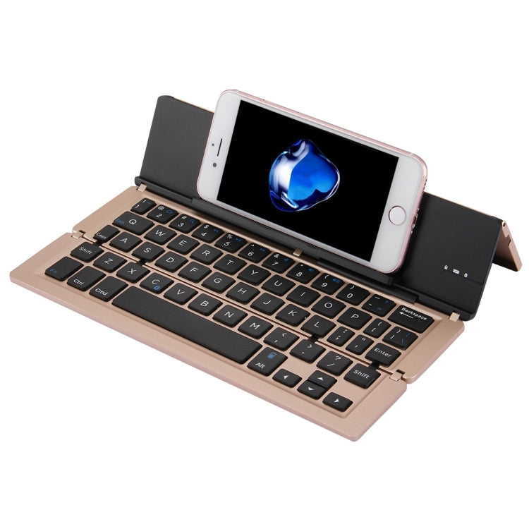 F18 Ultra-slim Rechargeable Foldable 58 Keys Bluetooth Wireless Keyboard with Holder (Gold) - Wireless Keyboard by PMC Jewellery | Online Shopping South Africa | PMC Jewellery | Buy Now Pay Later Mobicred