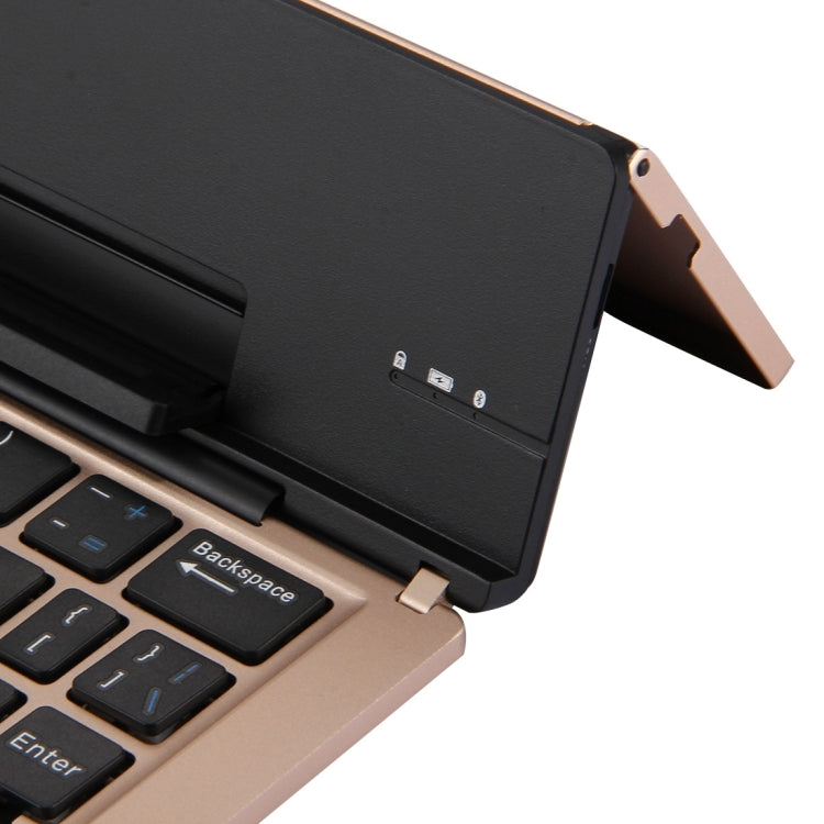 F18 Ultra-slim Rechargeable Foldable 58 Keys Bluetooth Wireless Keyboard with Holder (Gold) - Wireless Keyboard by PMC Jewellery | Online Shopping South Africa | PMC Jewellery | Buy Now Pay Later Mobicred