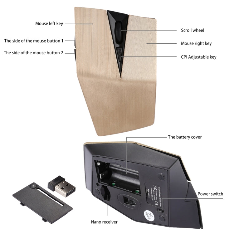 2.4GHz USB Receiver Adjustable 1200 DPI Wireless Optical Mouse for Computer PC Laptop (Gold) - free shipping - PMC Jewellery - Order now!