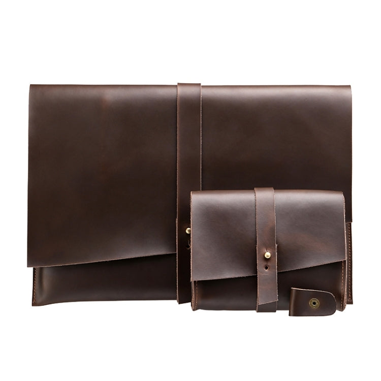 Universal Genuine Leather Business Power Adapter Laptop Tablet Bag with Cable Winder, For 12 inch and Below Macbook, Samsung, Lenovo, Sony, DELL Alienware, CHUWI, ASUS, HP(Coffee) - 12.1 inch by PMC TechLife | Online Shopping South Africa | PMC TechLife | Buy Now Pay Later Mobicred