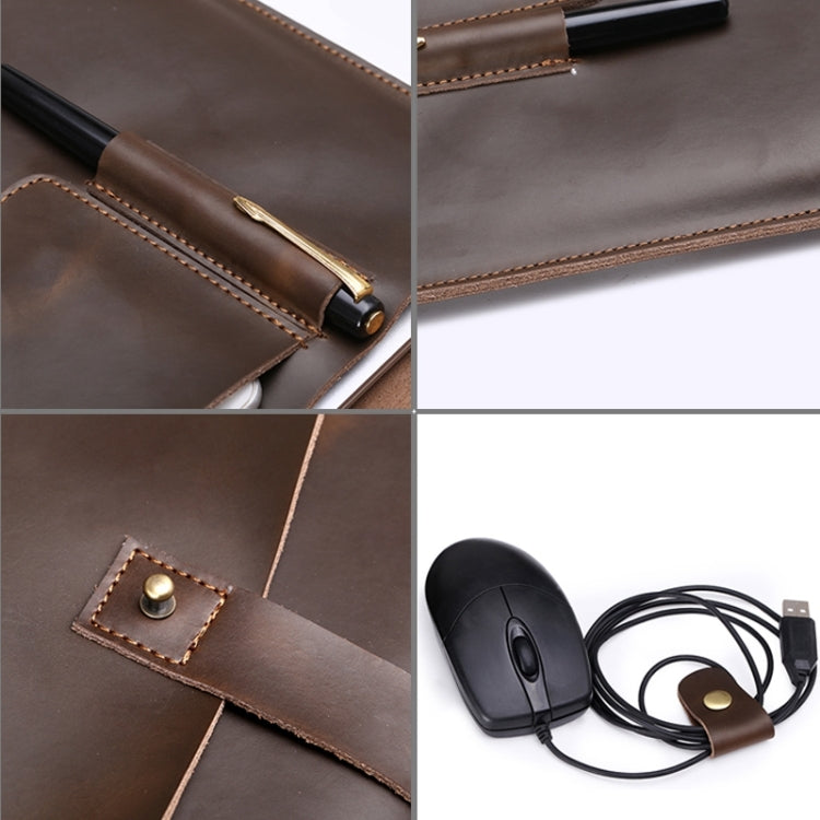 Universal Genuine Leather Business Power Adapter Laptop Tablet Bag with Cable Winder, For 12 inch and Below Macbook, Samsung, Lenovo, Sony, DELL Alienware, CHUWI, ASUS, HP(Coffee) - 12.1 inch by PMC TechLife | Online Shopping South Africa | PMC TechLife | Buy Now Pay Later Mobicred