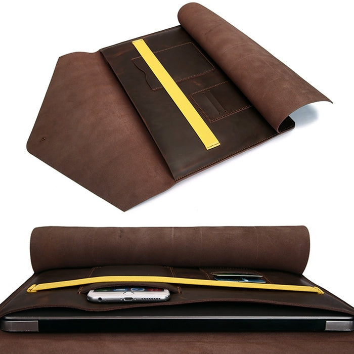 Universal Genuine Leather Business Laptop Tablet Bag, For 13.3 inch and Below Macbook, Samsung, Lenovo, Sony, DELL Alienware, CHUWI, ASUS, HP(Coffee) - 13.3 inch by PMC TechLife | Online Shopping South Africa | PMC TechLife | Buy Now Pay Later Mobicred