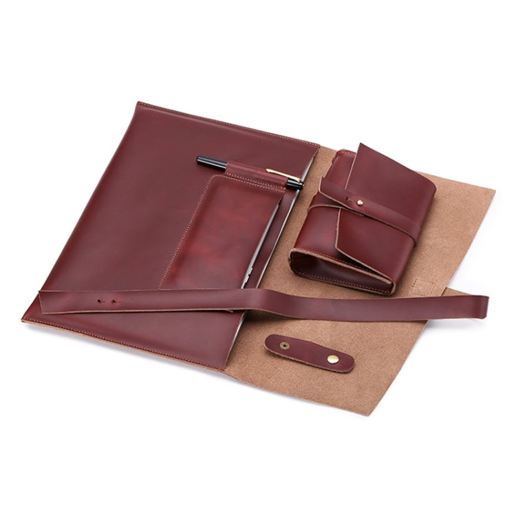 Universal Genuine Leather Business Power Adapter Laptop Tablet Bag with Cable Winder, For 13 inch and Below Macbook, Samsung, Lenovo, Sony, DELL Alienware, CHUWI, ASUS, HP (Wine Red) - 13.3 inch by PMC TechLife | Online Shopping South Africa | PMC TechLife | Buy Now Pay Later Mobicred