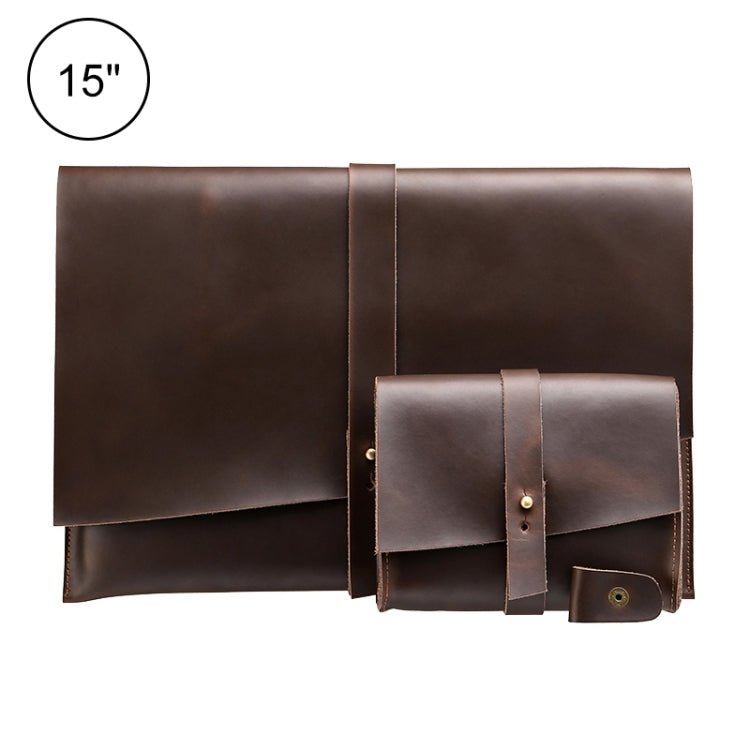 Universal Genuine Leather Business Power Adapter Laptop Tablet Bag with Cable Winder, For 15 inch and Below Macbook, Samsung, Lenovo, Sony, DELL Alienware, CHUWI, ASUS, HP (Coffee) - 13.3 inch by PMC TechLife | Online Shopping South Africa | PMC TechLife | Buy Now Pay Later Mobicred