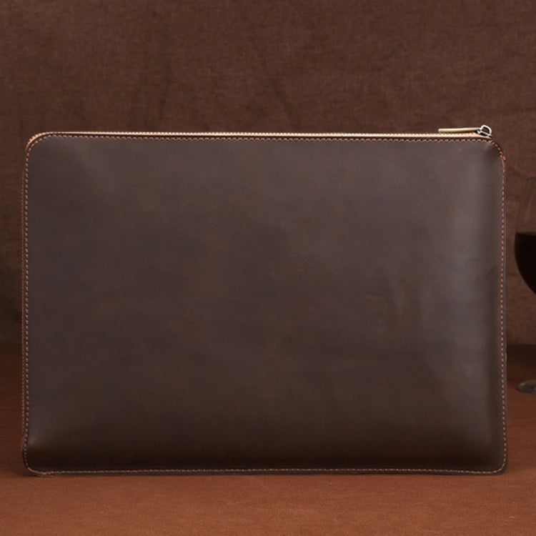 11.6 inch Genuine Leather Zipper Laptop Tablet Bag, For Macbook, Samsung, Lenovo, Sony, DELL Alienware, CHUWI, ASUS, HP 11.6 inch and Below Laptop(Coffee) - 10 - 11 inch by PMC TechLife | Online Shopping South Africa | PMC TechLife | Buy Now Pay Later Mobicred