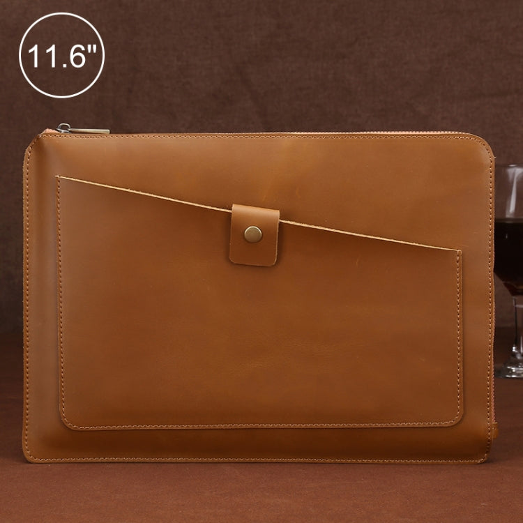 11.6 inch Genuine Leather Zipper Laptop Tablet Bag, For Macbook, Samsung, Lenovo, Sony, DELL Alienware, CHUWI, ASUS, HP 11.6 inch and Below Laptop(Yellow) - 10 - 11 inch by PMC TechLife | Online Shopping South Africa | PMC TechLife | Buy Now Pay Later Mobicred