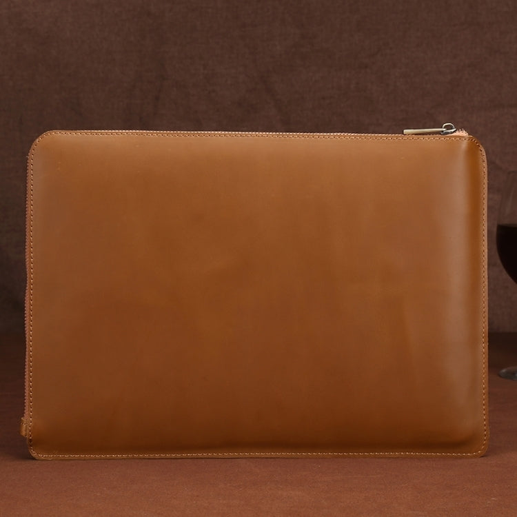 11.6 inch Genuine Leather Zipper Laptop Tablet Bag, For Macbook, Samsung, Lenovo, Sony, DELL Alienware, CHUWI, ASUS, HP 11.6 inch and Below Laptop(Yellow) - 10 - 11 inch by PMC TechLife | Online Shopping South Africa | PMC TechLife | Buy Now Pay Later Mobicred