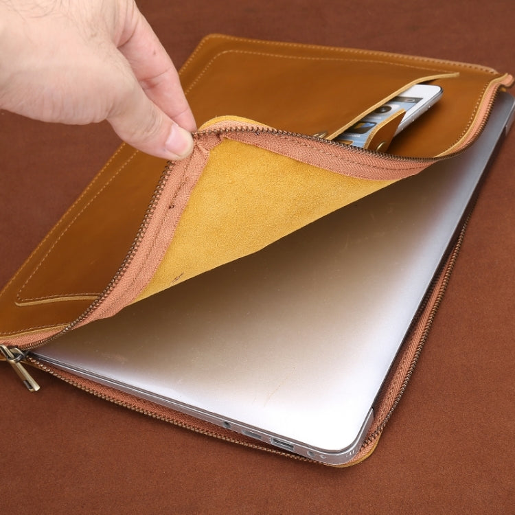 11.6 inch Genuine Leather Zipper Laptop Tablet Bag, For Macbook, Samsung, Lenovo, Sony, DELL Alienware, CHUWI, ASUS, HP 11.6 inch and Below Laptop(Yellow) - 10 - 11 inch by PMC TechLife | Online Shopping South Africa | PMC TechLife | Buy Now Pay Later Mobicred