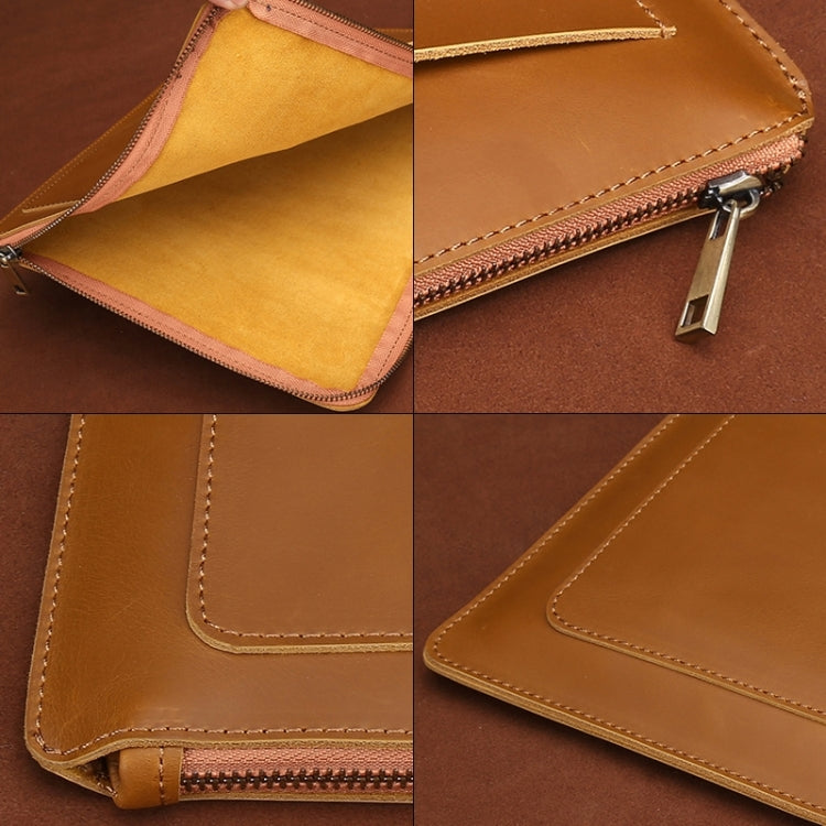 11.6 inch Genuine Leather Zipper Laptop Tablet Bag, For Macbook, Samsung, Lenovo, Sony, DELL Alienware, CHUWI, ASUS, HP 11.6 inch and Below Laptop(Yellow) - 10 - 11 inch by PMC TechLife | Online Shopping South Africa | PMC TechLife | Buy Now Pay Later Mobicred
