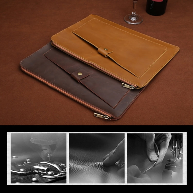 11.6 inch Genuine Leather Zipper Laptop Tablet Bag, For Macbook, Samsung, Lenovo, Sony, DELL Alienware, CHUWI, ASUS, HP 11.6 inch and Below Laptop (Dark Green) - 10 - 11 inch by PMC TechLife | Online Shopping South Africa | PMC TechLife | Buy Now Pay Later Mobicred