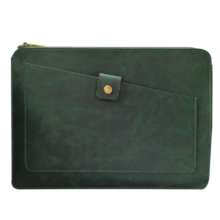 Universal Genuine Leather Business Zipper Laptop Tablet Bag For 13 inch and Below(Green) - 15 inch by PMC TechLife | Online Shopping South Africa | PMC TechLife | Buy Now Pay Later Mobicred